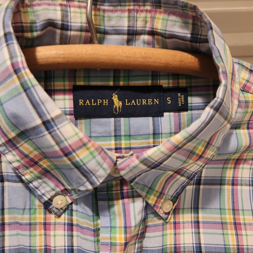 Ralph Lauren Plaid Button Down Shirt Mens Small Colorful Navy Pony Logo - Picture 3 of 7